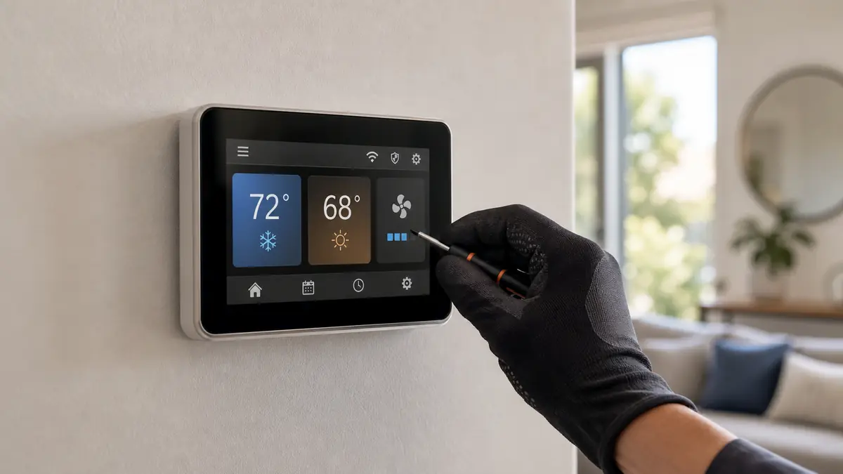 Carrier Infinity System Control touchscreen mounted in an Encino, CA home