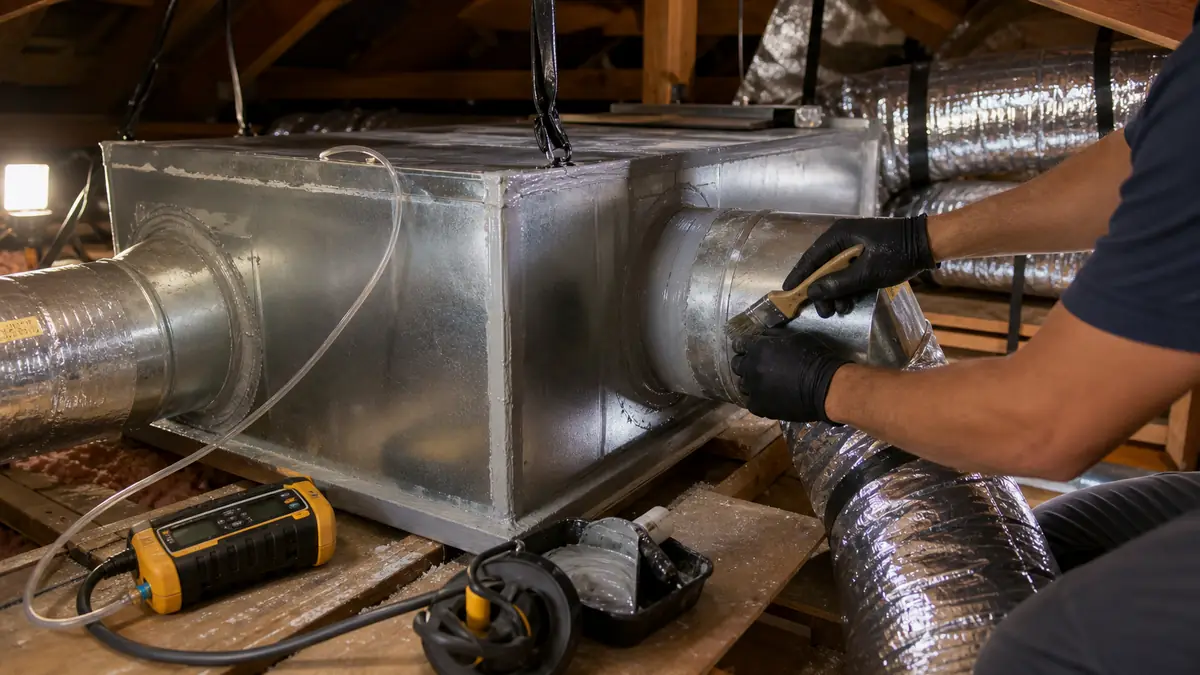 Sealed and re-supported ductwork in an Encino, CA attic